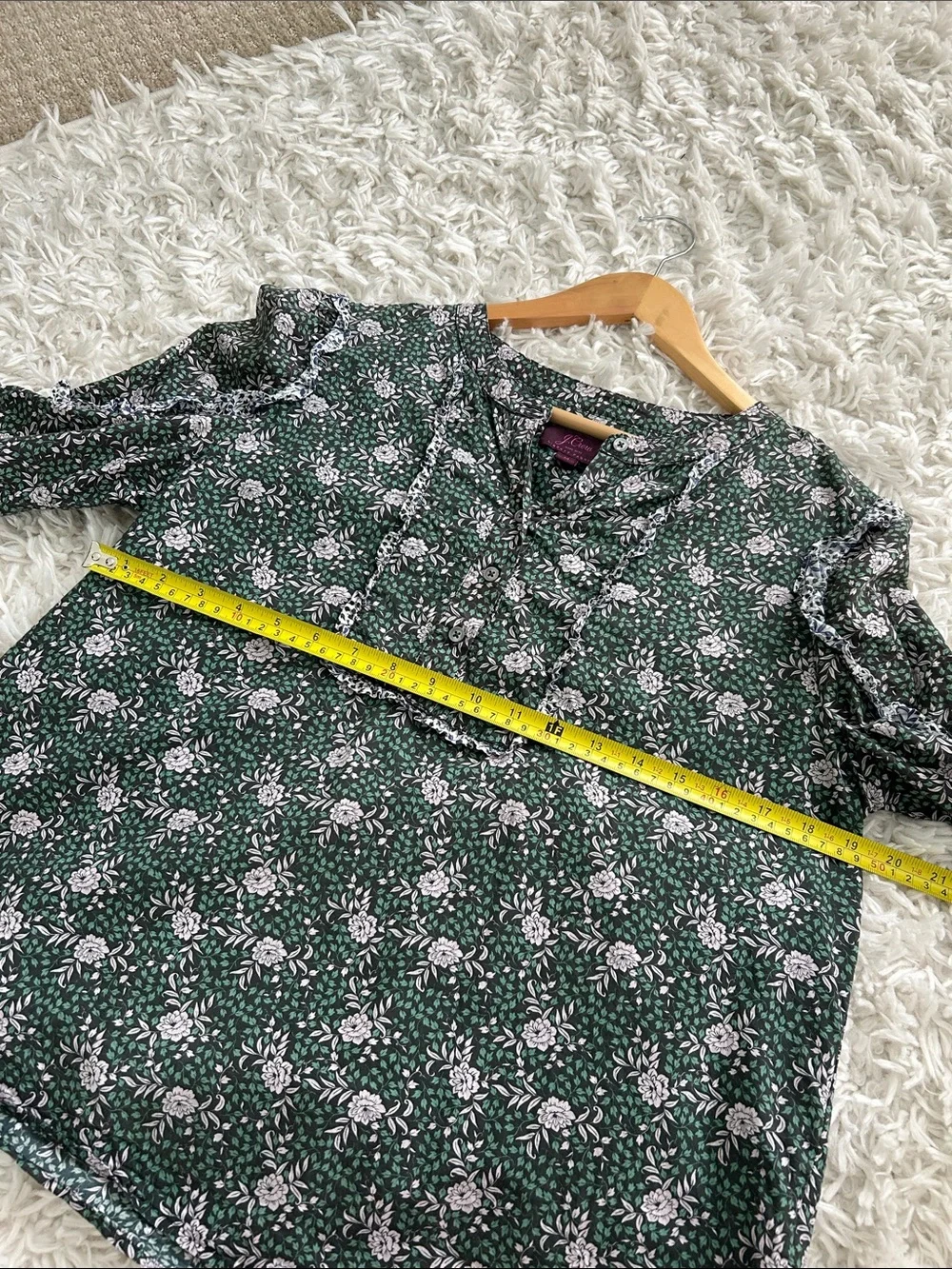J. Crew Liberty Dark Green Floral Ruffle-Trim Blouse